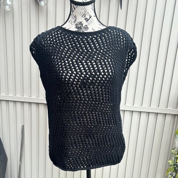 WOOL AND THE GANG Hand Knitted In Peru Black Sleeveless Top - Picture 1 of 8